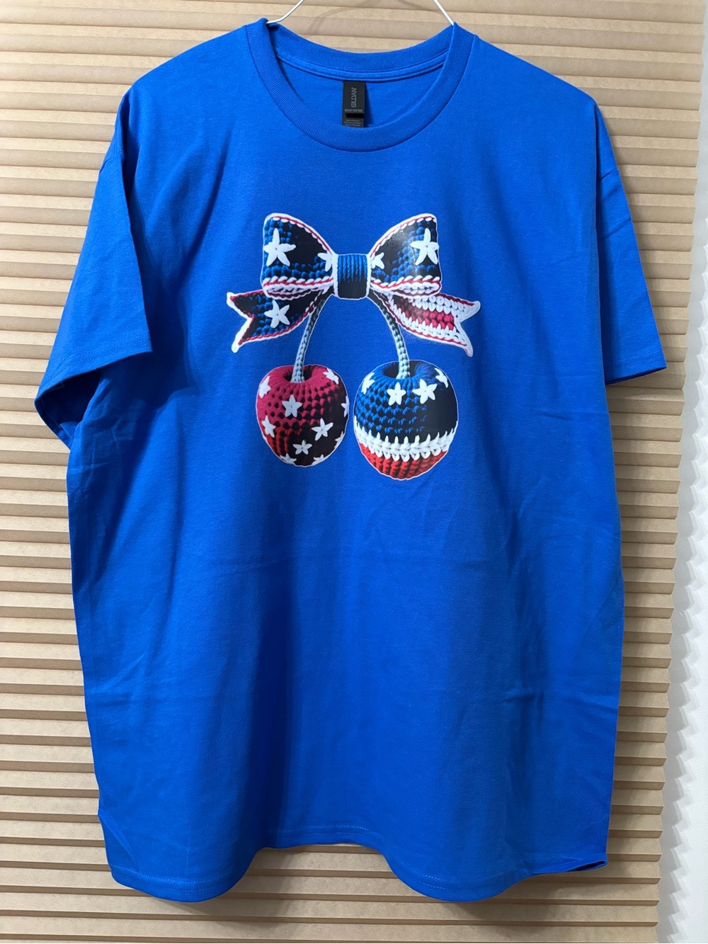 New Size XL  Blue Graphic Cherry Bow T-Shirt